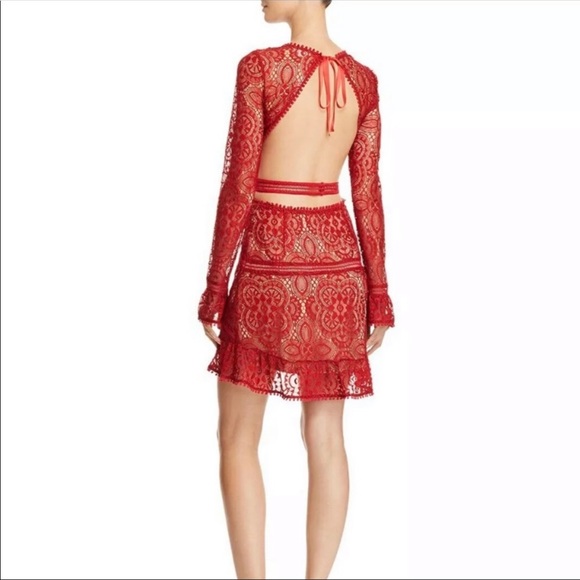 red lace backless dress
